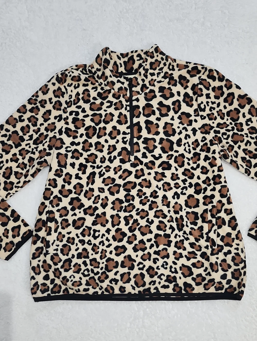 Dittos Leopard Print Quarter Zip Lightweight  Fleece New Without Tags